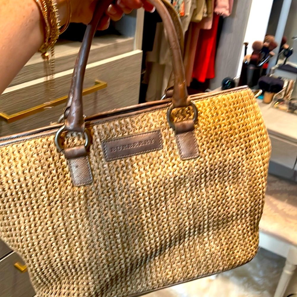 Burberry raffia beach bag.